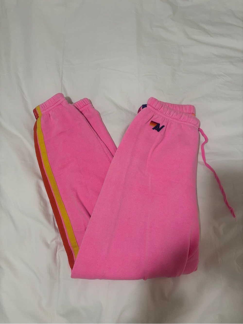 Aviator Nation Hot Pink Sweatpants with Rainbow Side Stripe